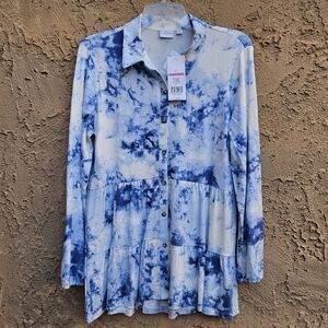 New Directions Blue and White Babydoll Tunic
